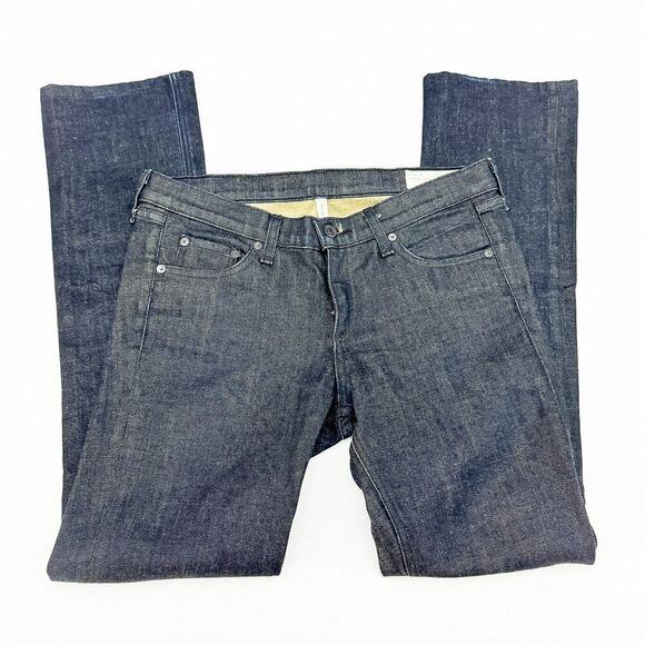 Rag & Bone Stiletto Boot Dark Wash Denim Jeans Olive Bootcut Zip Fly Size 28 - Picture 6 of 8